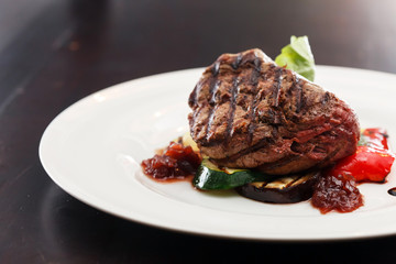 grilled steak with vegetables