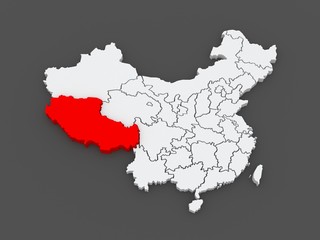 Map of Tibet. China.