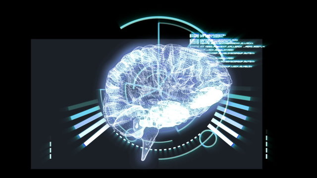 Revolving brain graphic with interface animation
