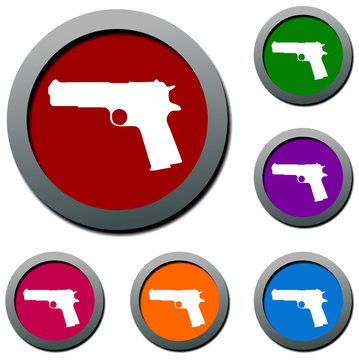 revolver, gun set of colorful vector icons symbols  3D