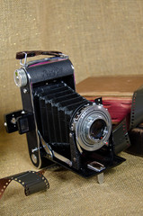 vintage camera with film