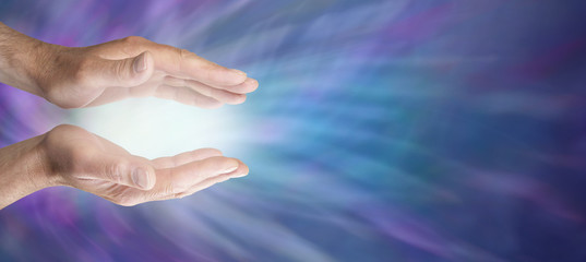Healing Hands on blue energy banner