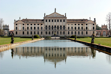 View of the italian natinal museum of Villa Pisani from the pool