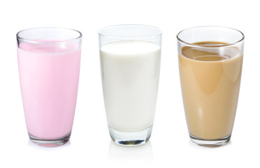 Collection of milk isolated on white background.