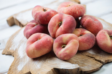 Ripe saturn peaches, horizontal shot