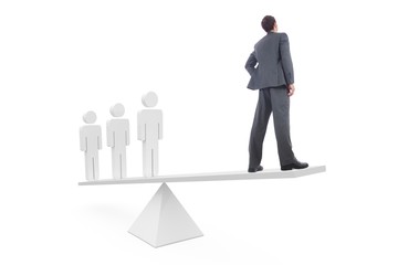 Scales weighing businessman and stick men