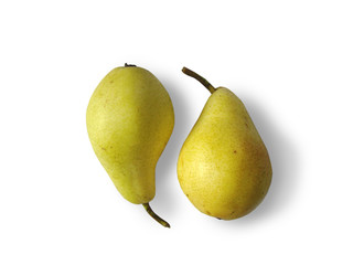 two organic yellow pears on white background