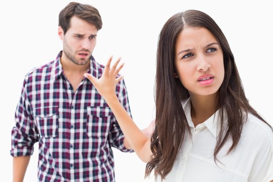 Angry brunette not listening to her boyfriend