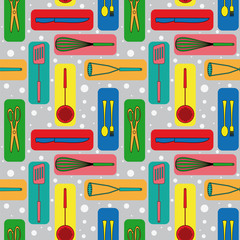 Seamless background with icons of kitchen ware