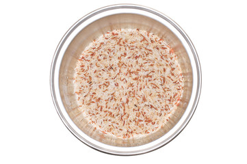 Brown rice in rice cooker top view