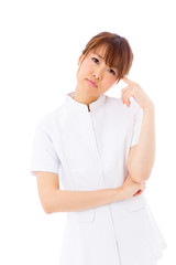 Fototapeta na wymiar young asian nurse on white background