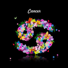 Pattern with butterflies, cute zodiac sign - cancer
