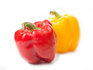 Red and Yellow capsicum (Paprika) isolated with white background