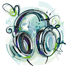 Blue Headphones Sketch