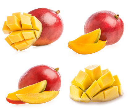 Collections of Ripe mango with slice isolated on white