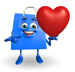 Shopping bag character with heart
