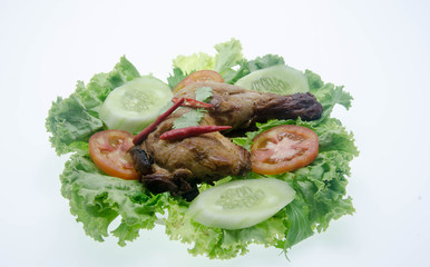 Grilled chicken thigh isolated white background