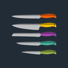 Vector flat kitchen knife icons set