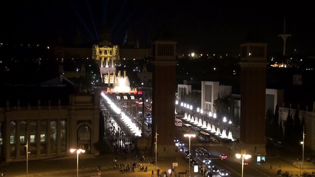 Barcelona. View of Plaza of Spain at night.