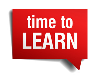 time to learn red 3d realistic paper speech bubble