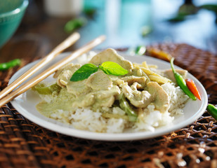 thai green curry with chicken on jasmine rice