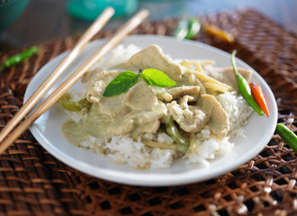 thai green curry with chicken on jasmine rice