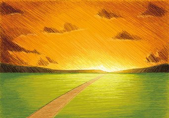 Panele Szklane Podświetlane  Krajobraz z zachodem słońca