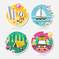 Fototapeta na wymiar summer travel icons set in flat design