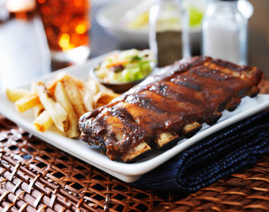 bbq ribs with cole slaw and french fries