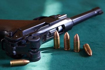 German Parabellum pistol with cartridges