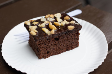 Brownie cake on a white dish