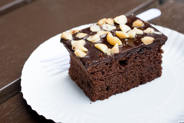Brownie cake on a white dish