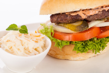 Cheeseburger with cole slaw