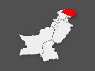 Map of Gilgit-Baltistan. Pakistan.