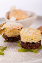 Gourmet coffee blanc mange with gooseberry
