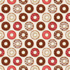 Donuts background. Vector seamless pattern.