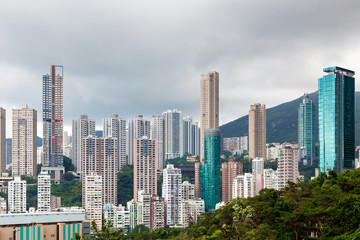 Obraz premium View of high rises from Hong Kong Park in Hong Kong, China