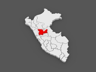 Map of Huanuco. Peru.