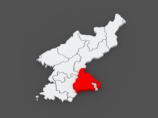 Map of Gangwon. North Korea.