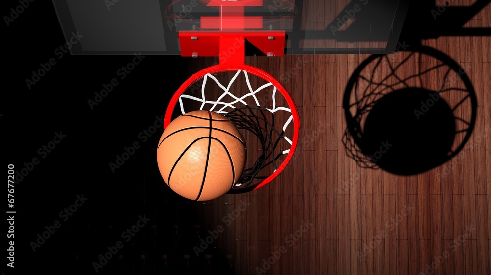 Wall mural Basketball hoop with ball inside top view