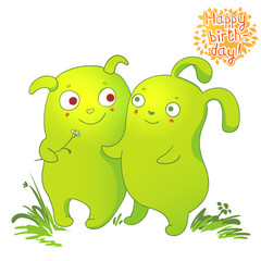 Birthday card with green happy doodles