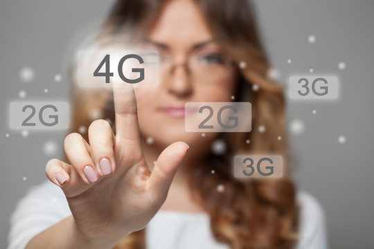 woman pressing 4g touchscreen button