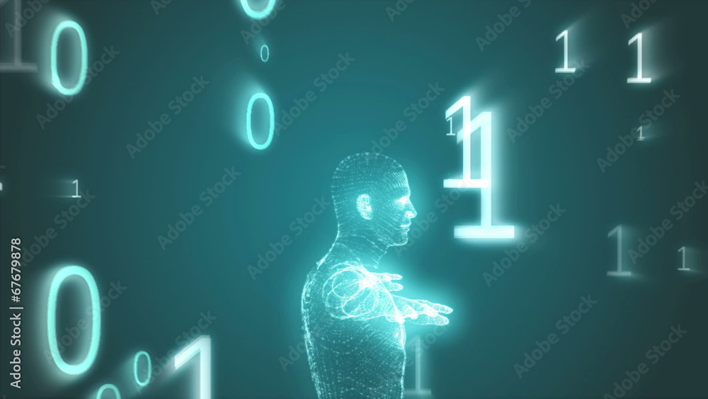 Aufkleber Vitruvian man graphic with binary code animation
