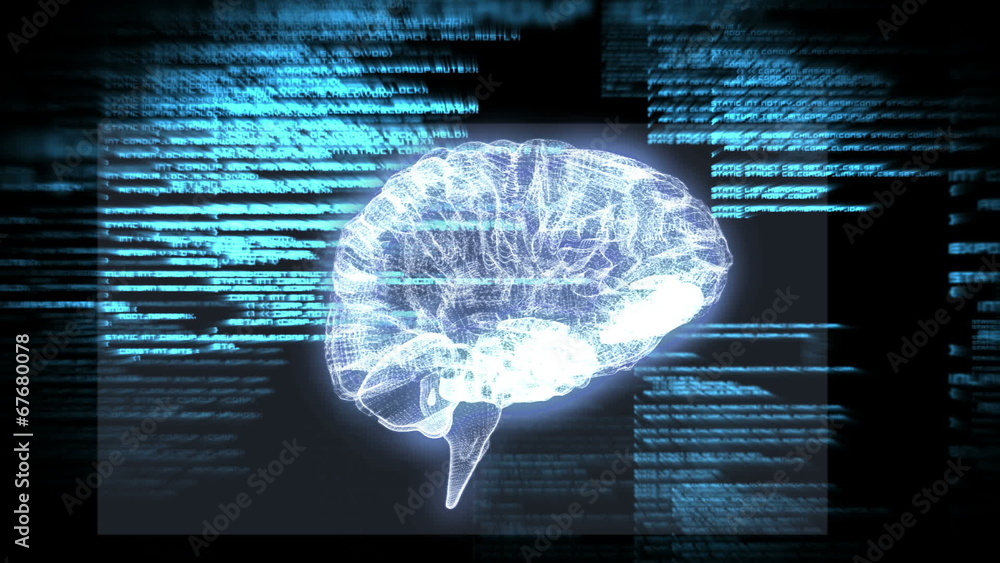Poster revolving brain graphic with interface animation