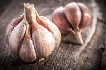 garlic bulb on rustic wooden background