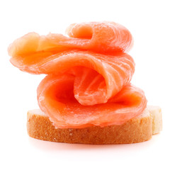 sandwich or canape with salmon on white background  cutout