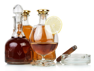 Whiskey and smoking cigar