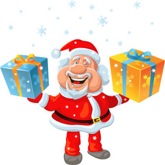 vector a happy Santa Claus holding a gift