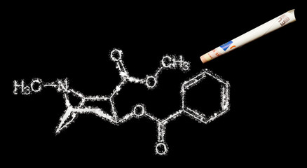 Chemical structure of the drug cocaine out of powder