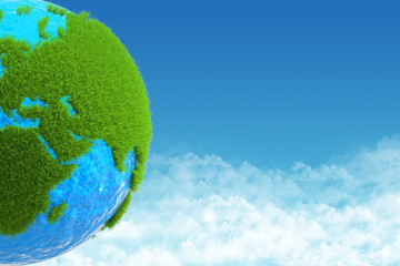 globe green grass on background sky